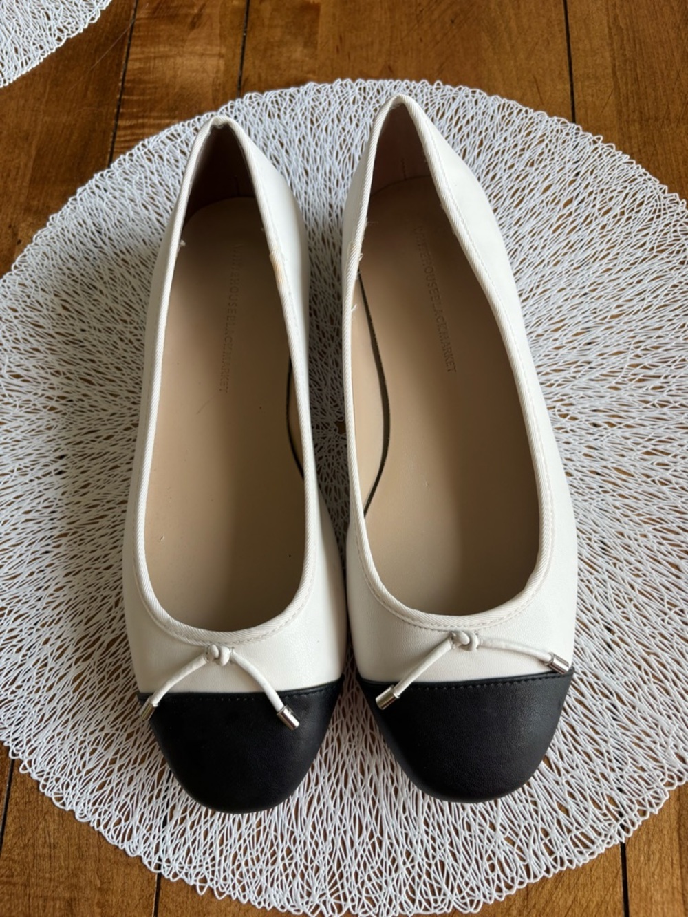 White House Black Market Spectator ballet Flats Ivory With Black Toe Cap Size 8M